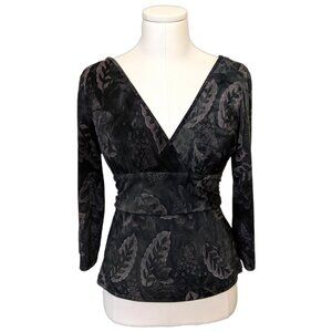 Vintage Y2K Fairweather V-Neck Babydoll Top Floral Whimsygoth Vamp Fairycore L